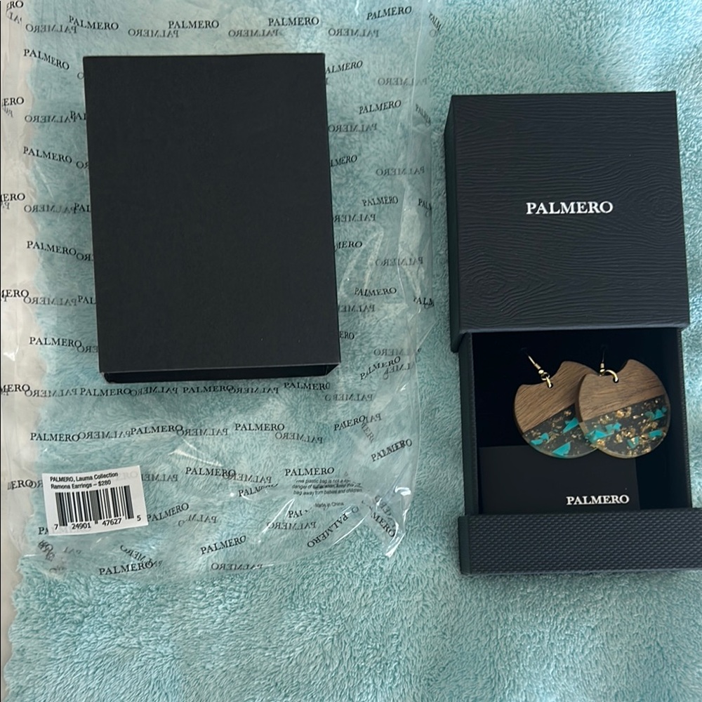 Palmero wooden Earrings ❤️Gold and Teal Earrings
